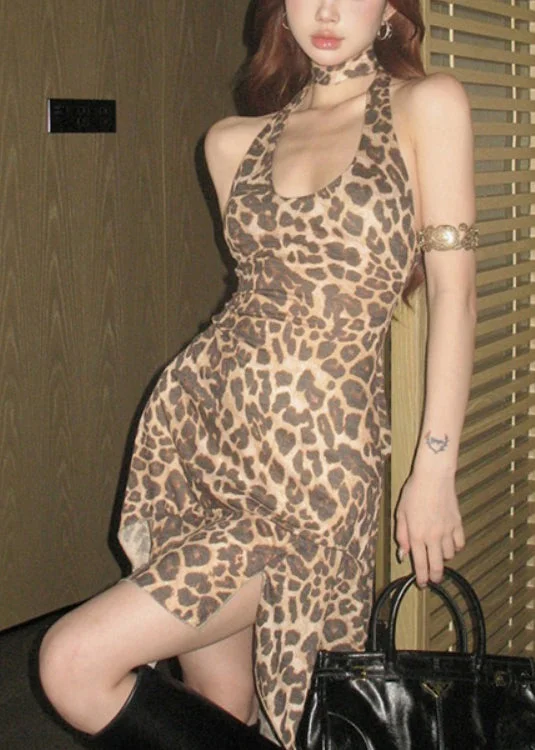 Casual Style for Busy Women Sexy Leopard Halter Asymmetrical Design Dress Summer