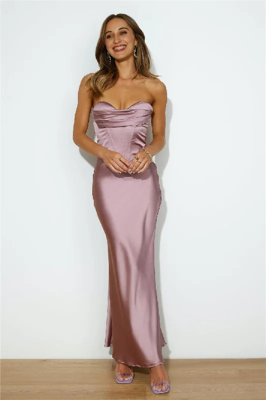High-Fashion Women's Clothing Loves Luxe Satin Maxi Dress Mauve