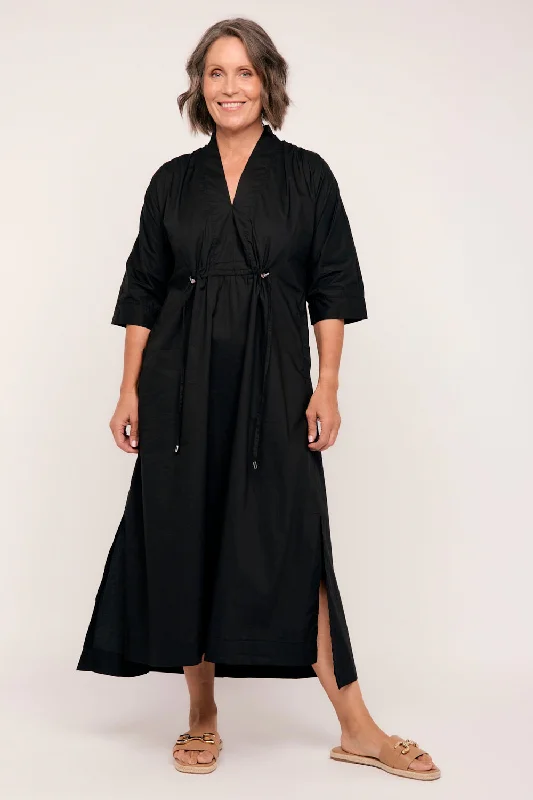 Women's Sporty Chic Clothes Finley Poplin Kaftan Dress in Black