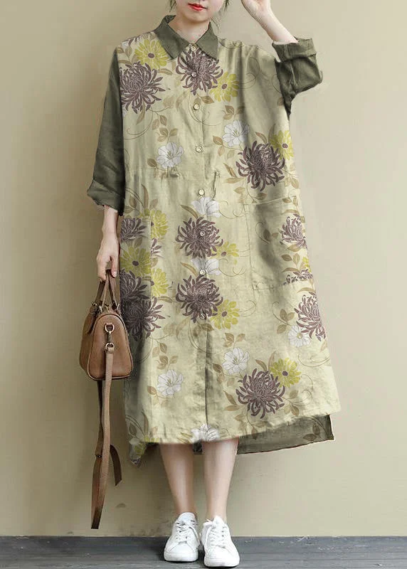 Women's Cozy Clothes green flower Linen Shirt Dress Casual Oversize Spring Maxi Dresses Women's Cozy Clothes green flower Linen Shirt Dress Casual Oversize Spring Maxi Dresses