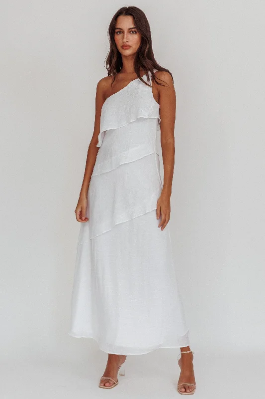 Stay Ahead In Style Delwyn One-Shoulder Maxi Dress White