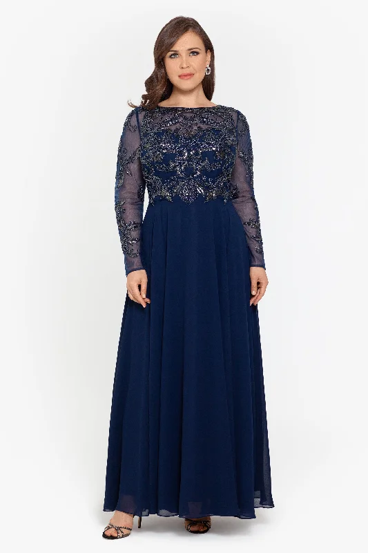 Sale Event, Prices Rock Plus "Mason" Long Sleeve Beaded Chiffon Gown