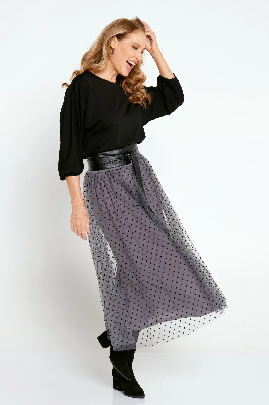 Stylish Women's Clothing Carrie Tulle Skirt - Steel/Micro Spot