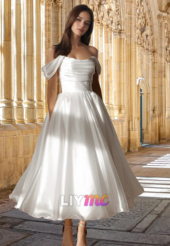 Women's Everyday Clothes Off-Shoulder Strapless Pleated Beach A-Line Wedding Dress