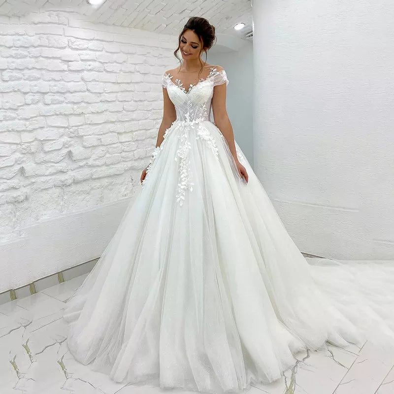 Women's Clothing Sets Princess Wedding Dresses Off Shoulder 3D Lace Applique Ladies Sleeveless Boho Bridal Gowns Vestido De Novia Custom  Mariée