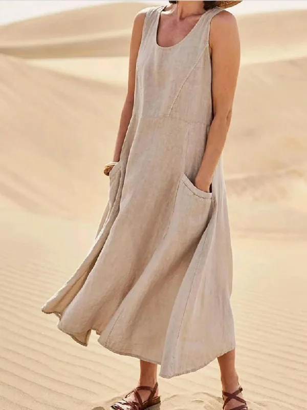 Women's Clothing For Outdoor Events Casual Solid Pocket Sleeveless Dress