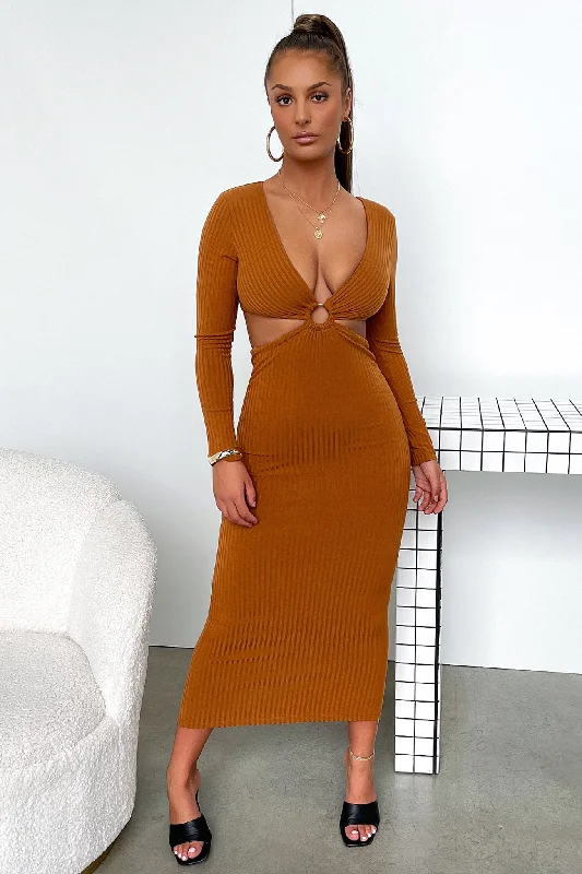 Buy More, Save More Laska Midi Dress - Rust Brown