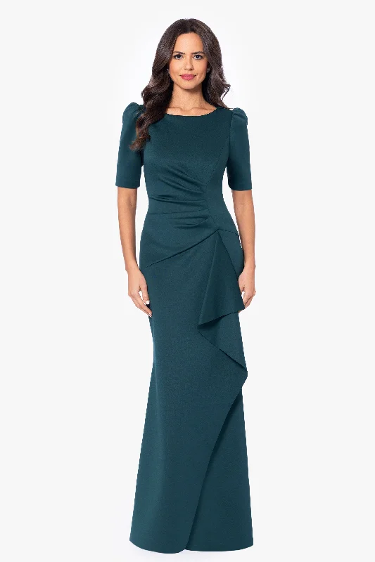 Trendy Urban Attire "Demi" 3/4 Sleeve Side Ruched Floor Length Gown