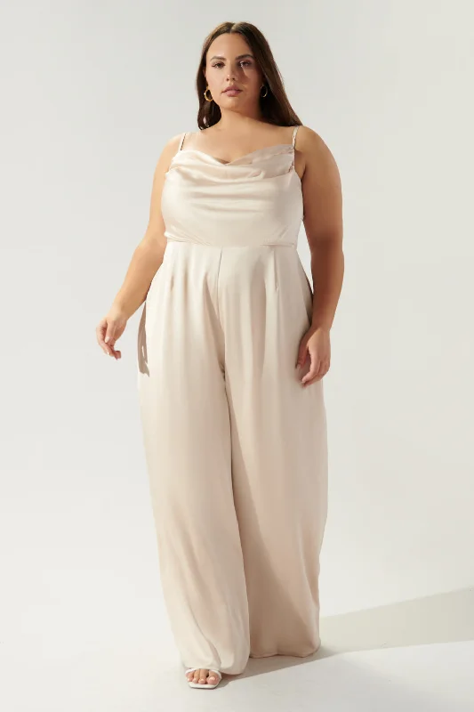 Women's Athletic Clothes Chateau Satin Cowl Neck Jumpsuit Curve