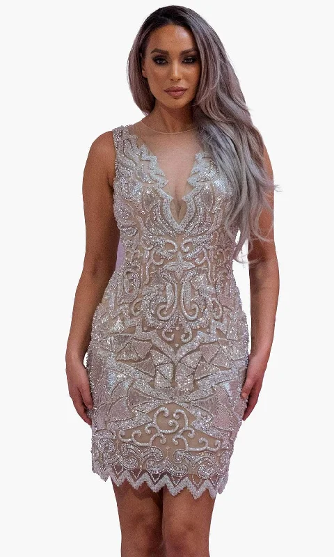 Effortless Chic Apparel Chic and Holland SD1838 - Illusion Jewel Cocktail Dress