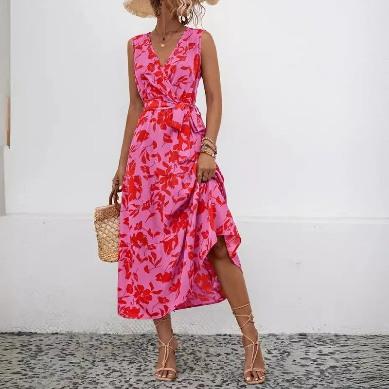 Women's Evening Clothing Skinny Elegant Floral V-neck Sleeveless High Waist A-line Midi Dress Women's Evening Clothing Skinny Elegant Floral V-neck Sleeveless High Waist A-line Midi Dress