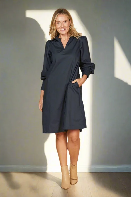 Fashion-Forward Women's Clothing Blaine Collared Poplin Dress in Navy