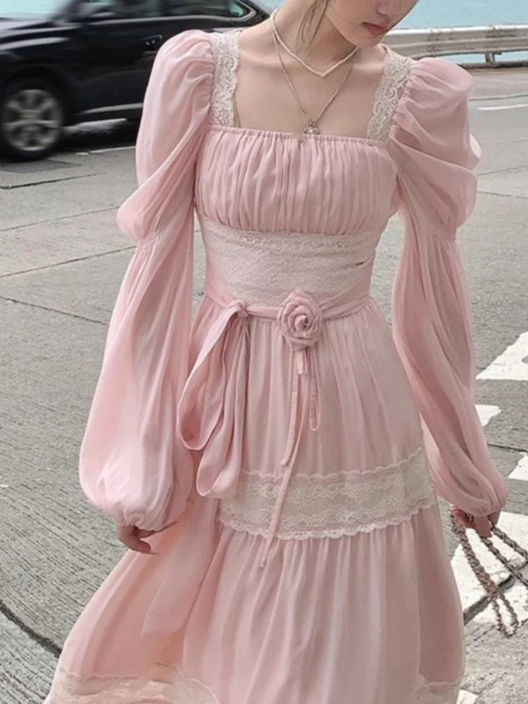Charming Everyday Clothing For Women French Elegant Lace Solid A-Line Evening Party Midi Dress Charming Everyday Clothing For Women French Elegant Lace Solid A-Line Evening Party Midi Dress
