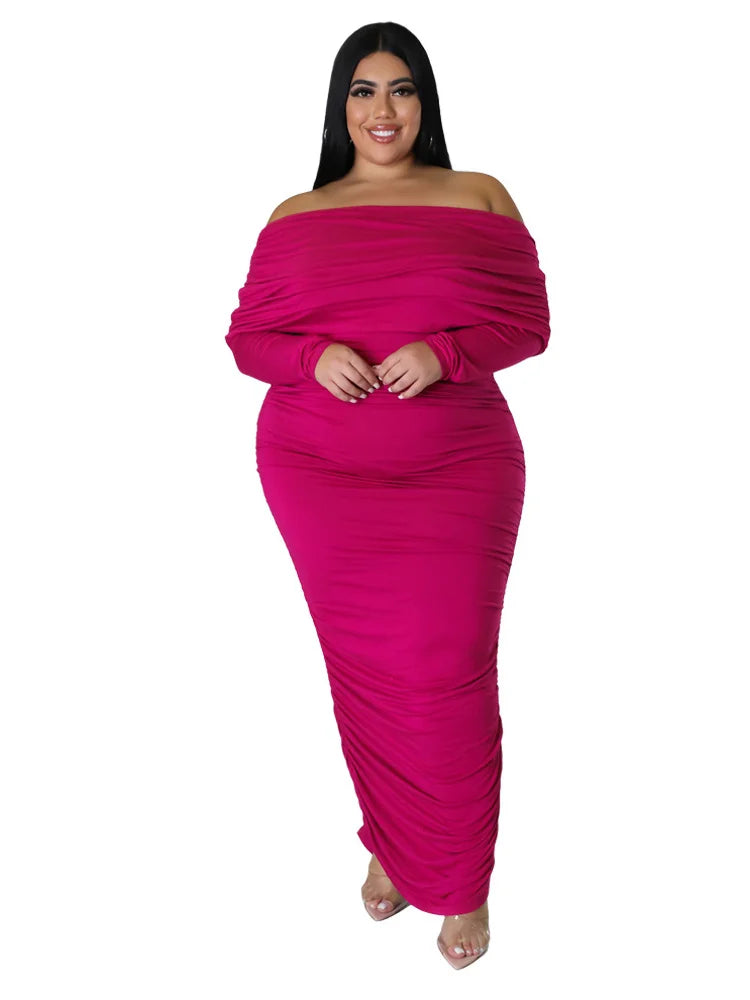 Women's Trendy Clothes Plus Size Dresses for Women Off Shoulder Long Sleeve Sexy Elegant Draped Fashion Maxi Dress Fall Women's Trendy Clothes Plus Size Dresses for Women Off Shoulder Long Sleeve Sexy Elegant Draped Fashion Maxi Dress Fall