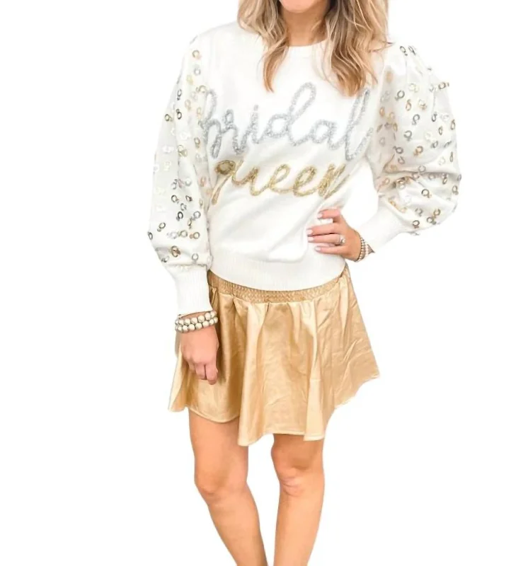 Women's Transitional Clothes Bridal Queen Sweater In White