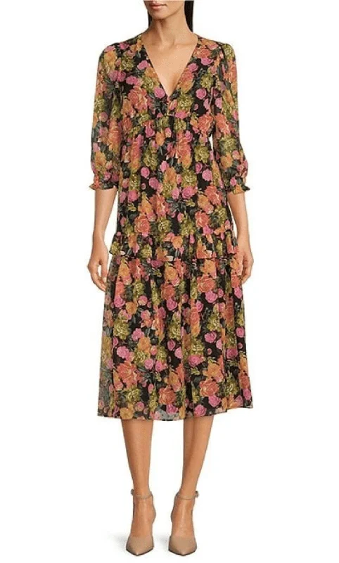 Special Offer Maison Tara 91791M - Floral Printed Quarter Sleeve Dress