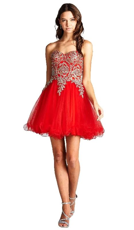 Woman Clothing Aspeed Design - Strapless Embroidered A-line Homecoming Dress