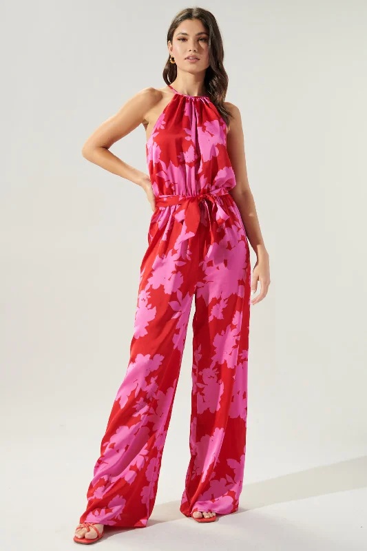 Women's Office Clothing Burning Love Lighthearted Trapeze Satin Jumpsuit