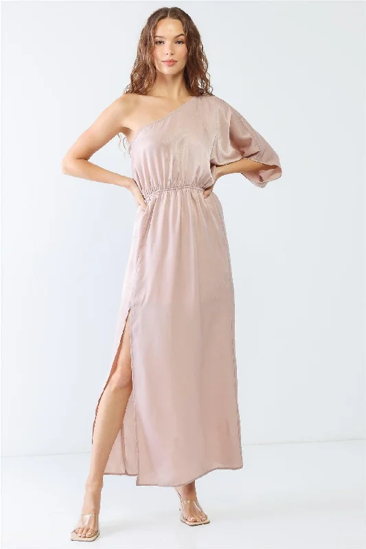 Luxury Women's Clothing Shiny One Shoulder Batwing Sleeve Maxi Dress