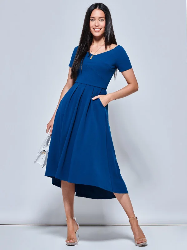 Women's Trendy Clothes Off The Shoulder Dip Hem Dress, Teal
