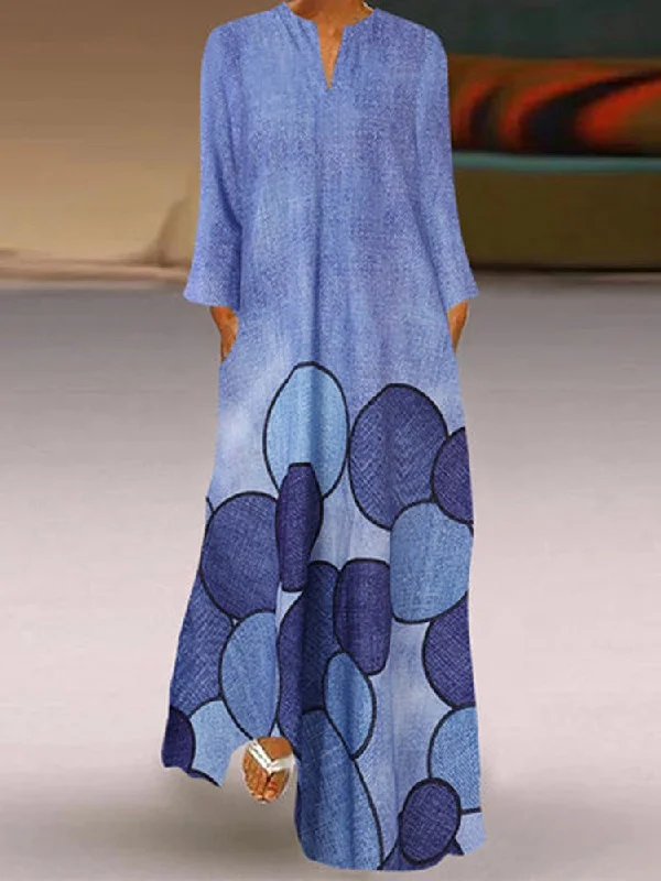 Fashion-Forward Women's Clothing Vintage Print Pocket Long Sleeve Dress