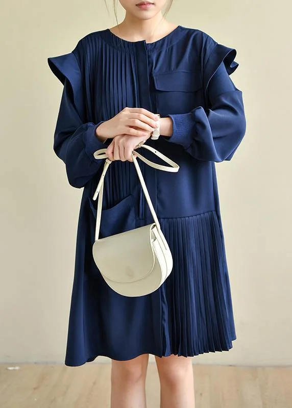 Women's Night-Out Clothes Style Navy Asymmetric Dresses O Neck Chiffon Dress