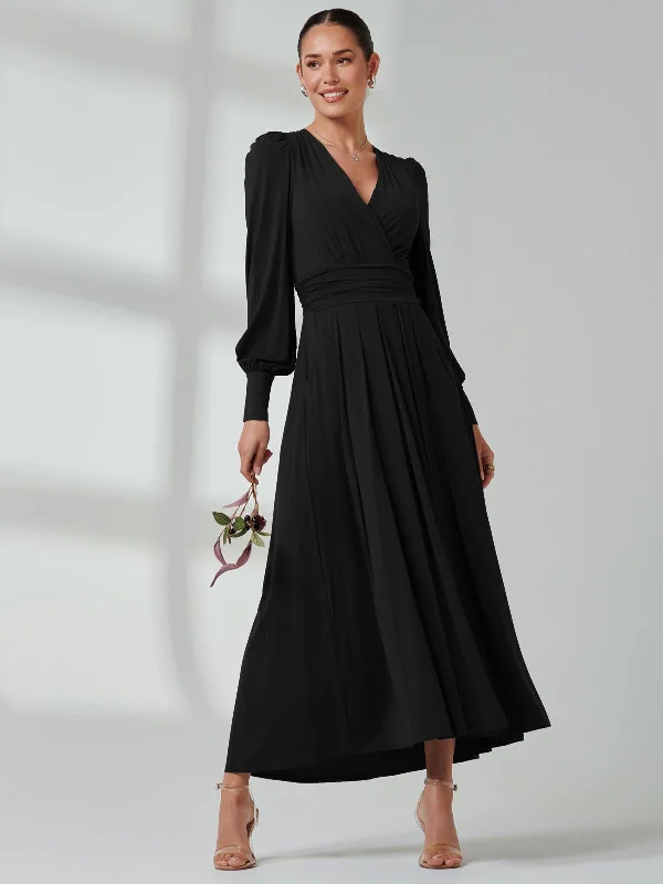 Charming Everyday Clothing For Women Long Sleeve Soft Silky Jersey Maxi Dress, Black Charming Everyday Clothing For Women Long Sleeve Soft Silky Jersey Maxi Dress, Black
