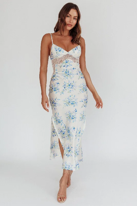 Step Ahead, Lead The Trend Seraphim Floral Lace Maxi Dress Blue Cream