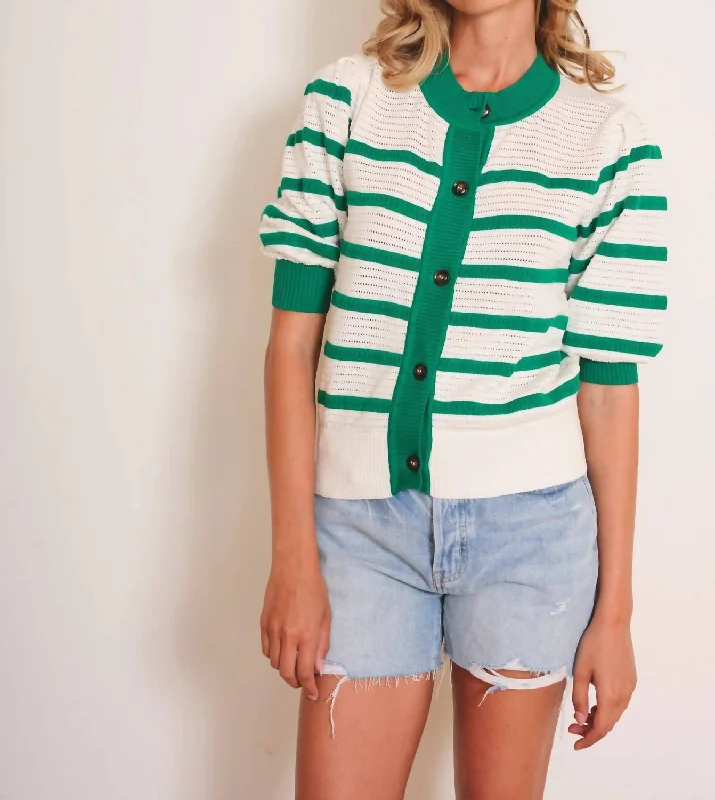 Women's Clothes For Work Lecce Cardigan In Green/white