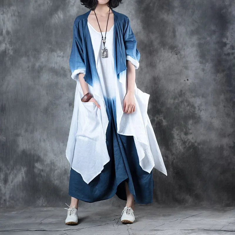 High-Fashion Women's Clothing DIY Blue White Retro Loose Gradient color Fall Asymmetrical design 2 Piece Outfit Long Sleeve High-Fashion Women's Clothing DIY Blue White Retro Loose Gradient color Fall Asymmetrical design 2 Piece Outfit Long Sleeve
