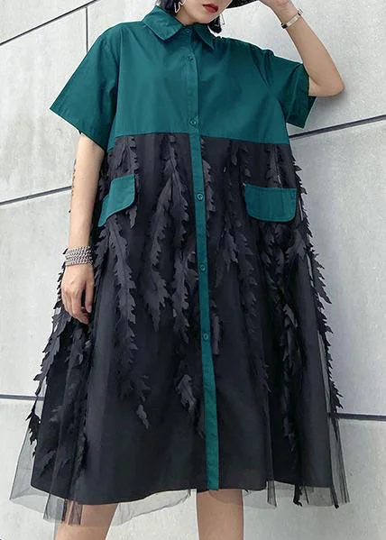 Women's Clothing Sale Online Beautiful lapel tulle Cotton summer clothes For Women Shape Blue Dress