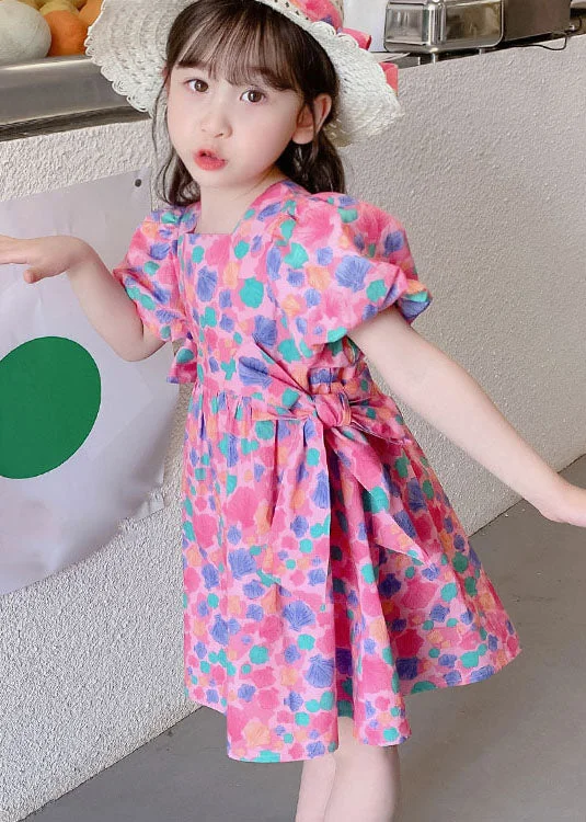 Affordable Fashion for Women Elegant Rose Print Off The Back Patchwork Cotton Baby Girls Dress Summer