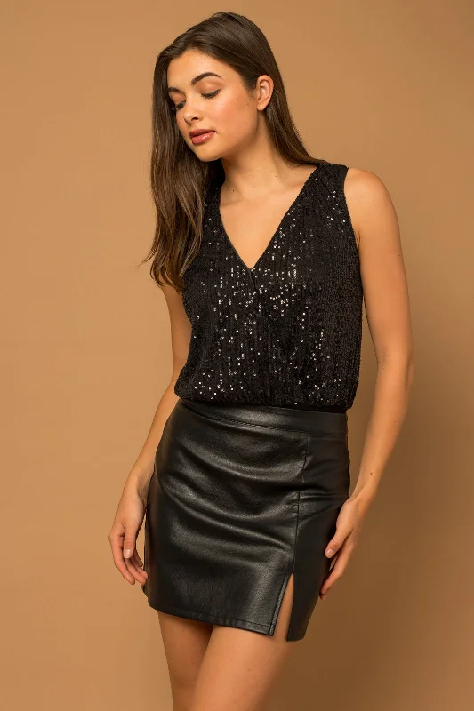 Effortless Chic Apparel Sleeveless Sequin Wrap Bodysuit