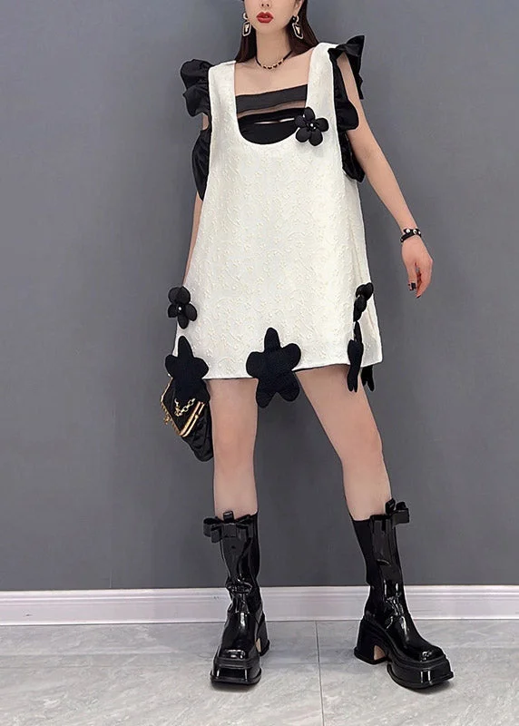 Women's Clothing For Everyday Wear Fashion White Slash Neck Ruffles Patchwork Floral Dresses Sleeveless Women's Clothing For Everyday Wear Fashion White Slash Neck Ruffles Patchwork Floral Dresses Sleeveless