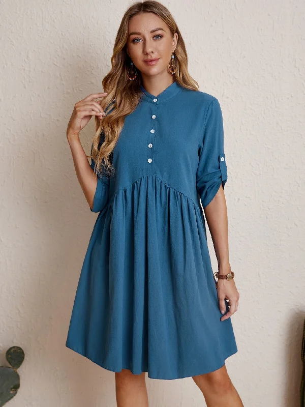 Luxury Women's Clothing KittenAlarm - Half Button Shirred Waist Dress