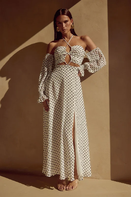 Quality Wear KARMA MAXI DRESS - WHITE POLKA