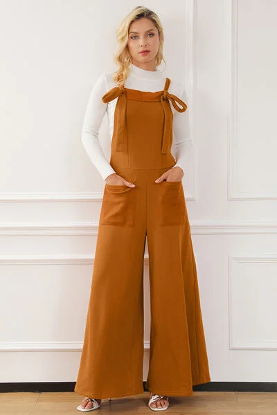 Women's Fashion Clothes Pocketed Square Neck Wide Strap Jumpsuit