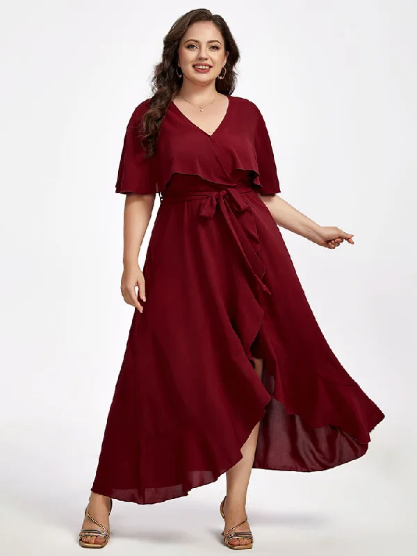 Women's Clothing Sets Plus Shawl Collar Ruffle Sleeve Wrap Maxi Dress