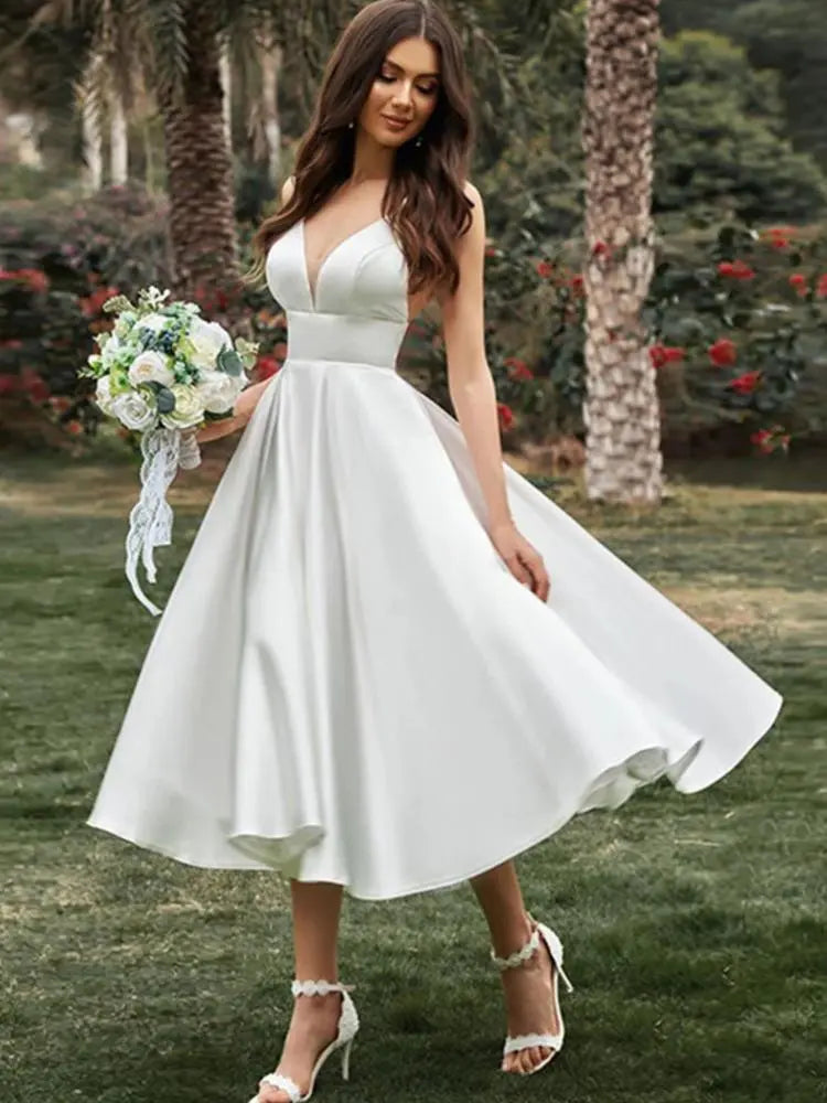 Tailored Clothing For Women Simple Short Wedding Dress For Women New Civil A Line V Neck Spaghetti Straps Bridal Gown Tea-Length Robe De Mariee Tailored Clothing For Women Simple Short Wedding Dress For Women New Civil A Line V Neck Spaghetti Straps Bridal Gown Tea-Length Robe De Mariee