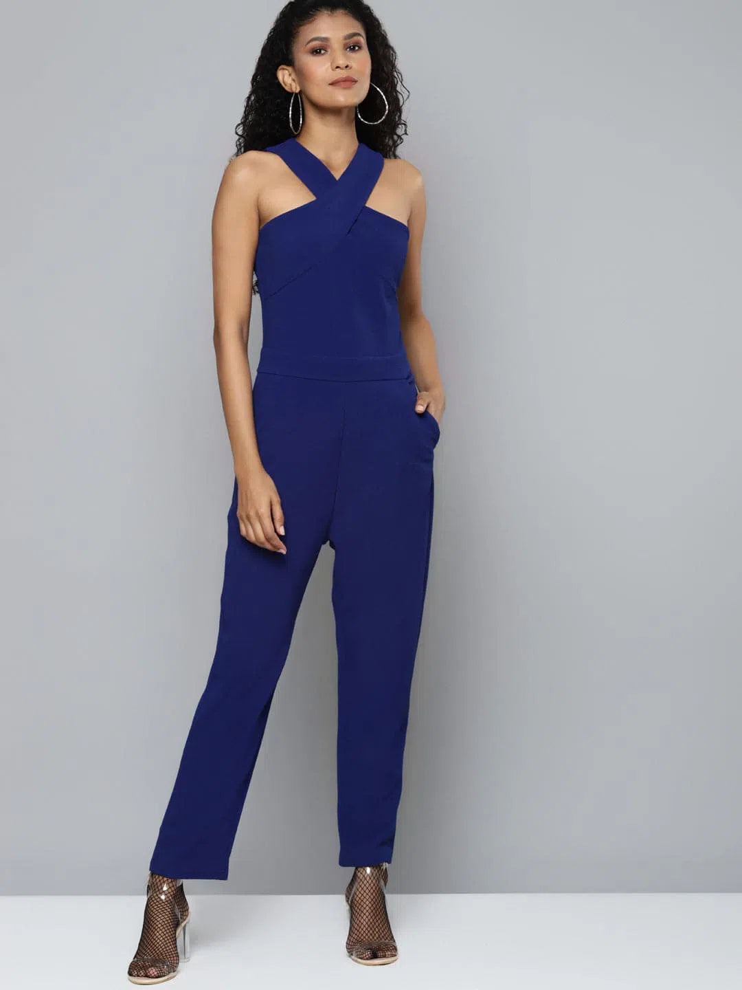 Luxury Women's Fashion Women Solid Blue Jumpsuits & Sets