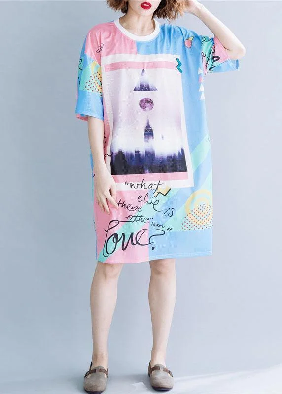 Affordable Women's Clothing DIY o neck Cotton Tunics Shape prints Dresses summer