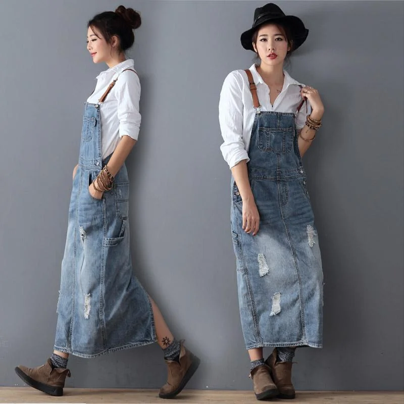 Stylish And Comfortable Clothing For Women Ripped Denim Overall Dress