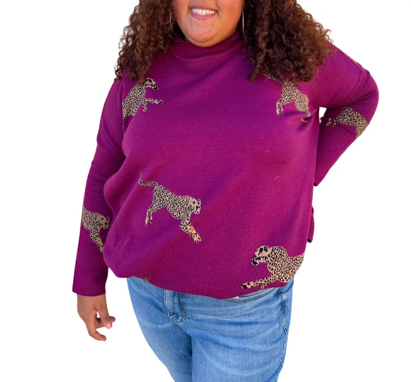 High-Fashion Women's Clothing Annie Mock Neck Long Sleeve Sweater Top - Plus In Plum