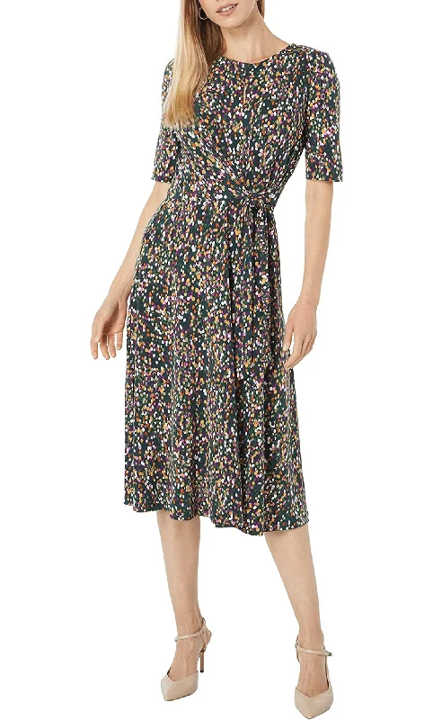 Trendy Street Style Attire London Times T6041M - Round Neck Printed Dress