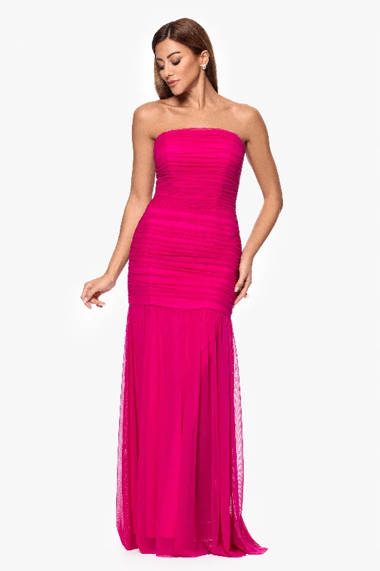 Stylish Savings "Drew" Strapless Mesh Floor Length Dress