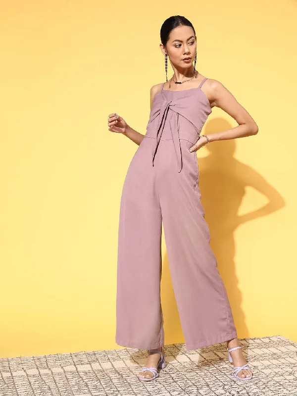 Women's Vintage Clothes Women Lavender Front Tie Knot Jumpsuit