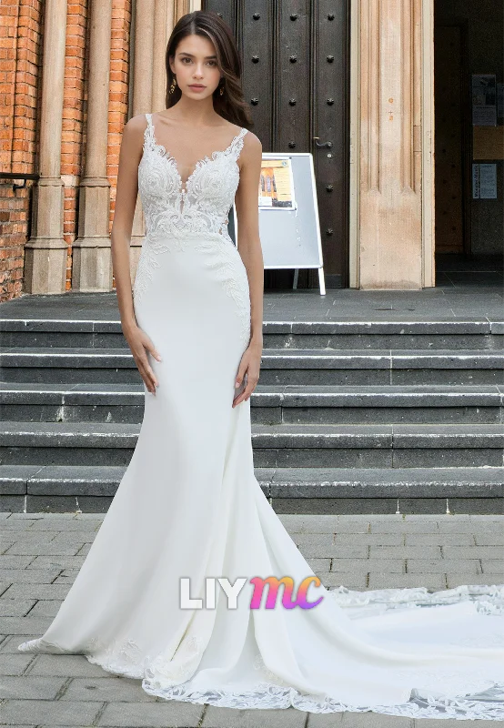 Timeless Women's Clothing V-Neck Spaghetti Straps Lace Appliques Sleek Mermaid Beach Wedding Dress Timeless Women's Clothing V-Neck Spaghetti Straps Lace Appliques Sleek Mermaid Beach Wedding Dress
