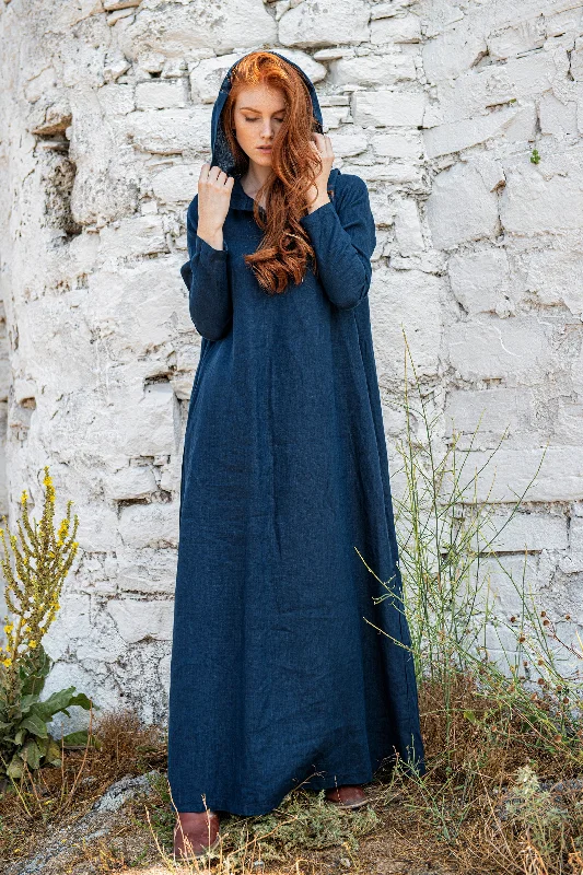 Tailored Clothing For Women Long Sleeve Hooded Linen Dress