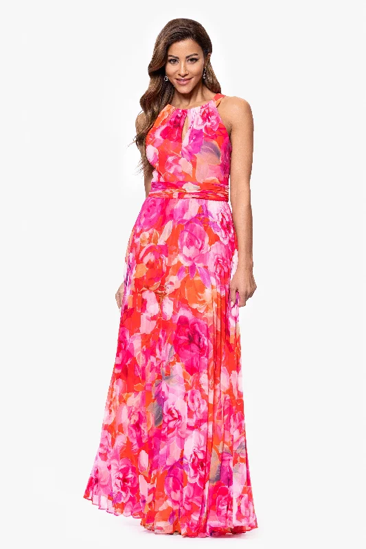 Redefining Women's Style Petite "Amina" Chiffon Print Floor Length Dress