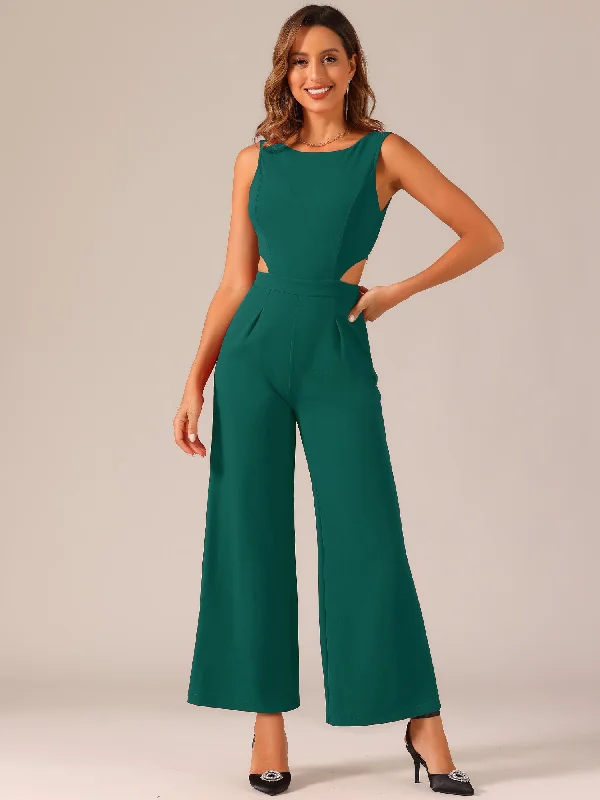 Trend Setting Wardrobe Sleeveless Backless Cutout High Waist Wide Leg Pants Jumpsuits